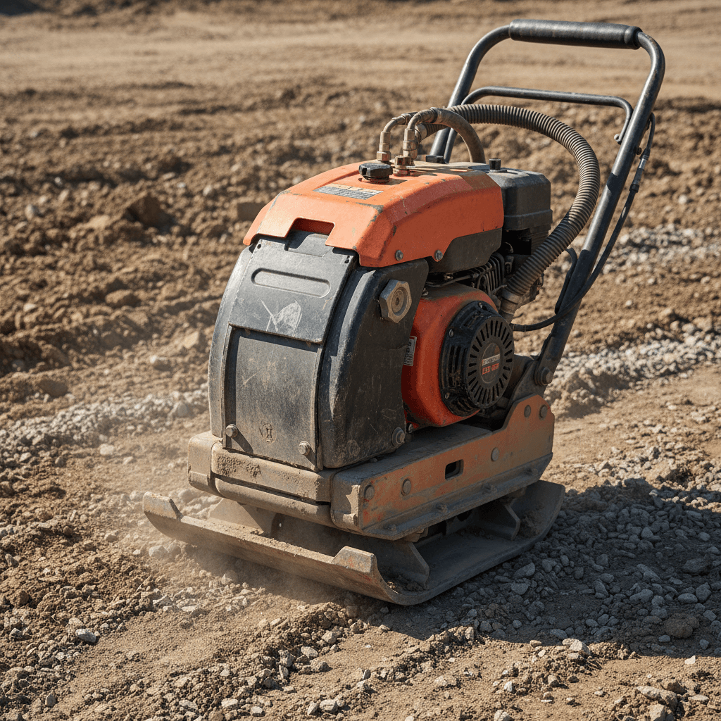 Piatto compattatore per vibro-costipazione del terreno, attrezzatura per fondazioni