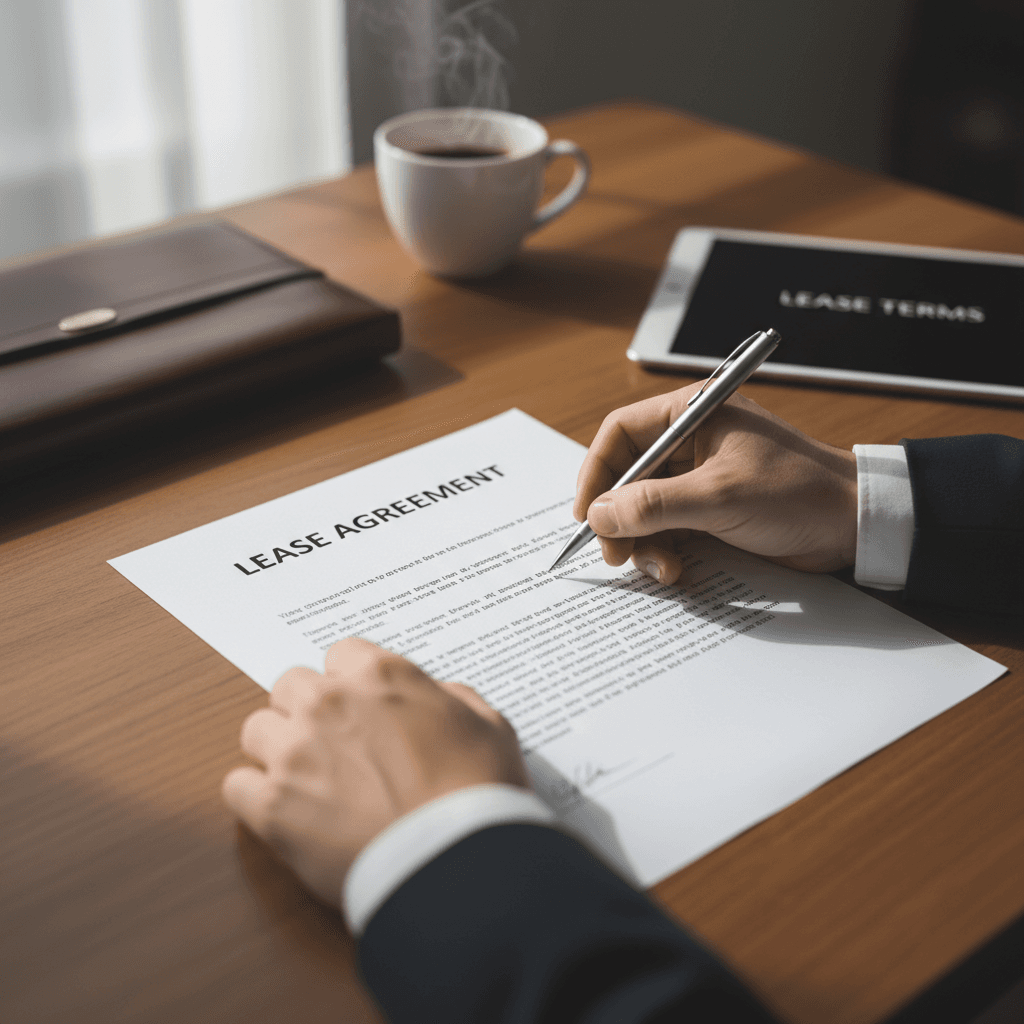 Primo piano di mani che firmano un contratto di noleggio