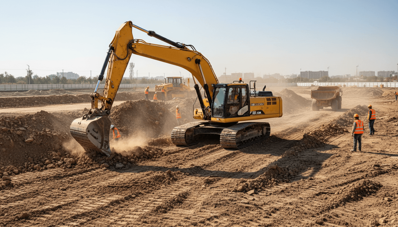 Escavatore giallo pronto al lavoro in un cantiere edile