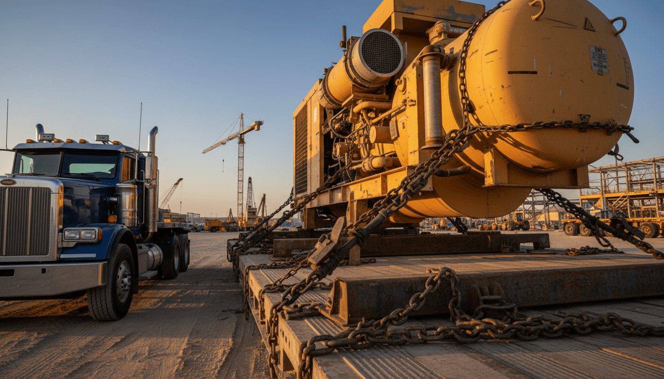Camion che consegna attrezzature edili in un cantiere